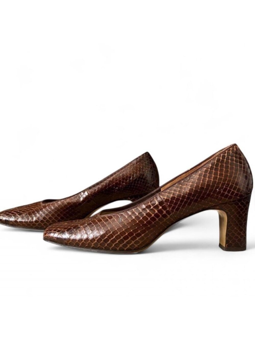 Vintage Fiesta of Norwich Real Snakeskin Heels Pumps Brown Size UK 6.5